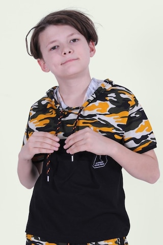 Panios Kids Kapşonlu Kamuflaj Desen Erkek Çocuk T-shirt Sarı