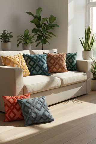 Bohem Özel Tasarım Punch Panç Desen Kare Dekoratif Kırlent Kılıfı 43x43 cm Mila Hardal