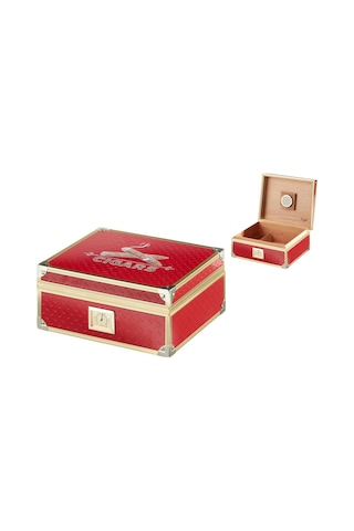 Humidor Angelo Metal Kaplama Sedir Puro Kutusu Kırmızı Gold 40's