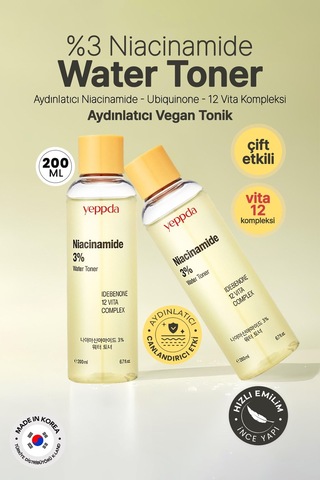 Yeppda %3 Niacinamide İçeren Aydınlatıcı Vegan Tonik Yeppda Niacinamide %3 Water Toner 200ml