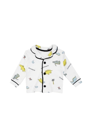Bebegen Unisex Ekru Renkli Dinazor Desenli Kruvaze Yaka Pijama Takımı Çok Renkli