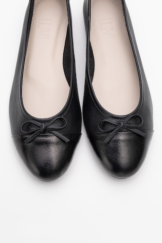 Luvishoes Luvi Shoes Jens Siyah-siyah Cilt Hakiki Deri Fiyonklu Kadın Babet Ayakkabı Siyah