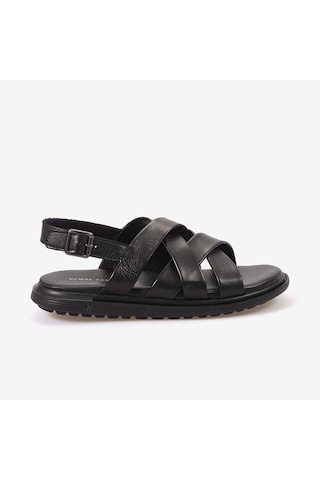 Kemal Tanca Erkek Kauçuk Tabanlı Deri Comfort Günlük Çapraz Bantlı Sandalet 555 siyah