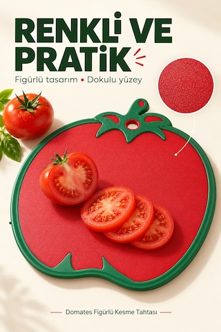 Domates Figürlü Kaydırmaz Kesme Tahtası 30 X 30 Cm Askılı Plastik Sebze Meyve Doğrama Panosu Kırmızı