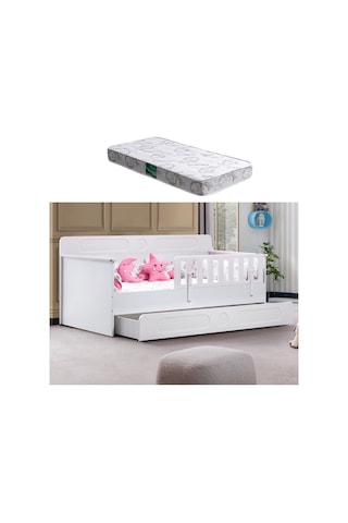 Yavrulu Karyola, Flora Yavrulu Montessori Karyola - Beyaz + 1 Adet Comfort Yatak