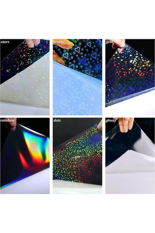 Moveevo A4 Bopp Lazer Soğuk Laminasyon Filmi - 6 Desen Gökkuşağı, Yıldız, Kırık Cam Vb. - Su/ Nem/ Aşınma Dayanıklı - Foto Reklam Koruyucu Filmi 1 Adet