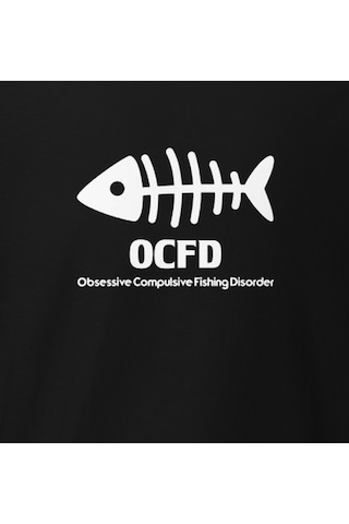 Wildstyle Ocfd Fishing Disorder Balıkçılık Esprili Kılçık Baskılı Unisex Bisiklet Yaka Pamuklu Tişört Siyah