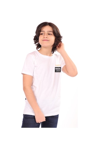 Toontoy Kids Toontoy Erkek Çocuk Göğsü Arma Detaylı Tişört Beyaz