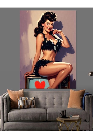 Çilekli Seksi Pin-up Kız Dekoratif Kanvas - Mdf Ahşap Tablo