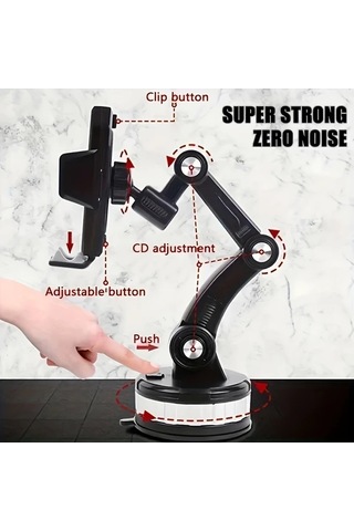 Primepickings Black Araç Telefon Tutucu 360 Derece Dönebilir Ayarlanabilir Yükseklik Açı Şok Emici Jel Tabanlı