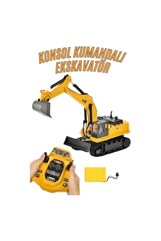1:14 Ölçek Şarjlı Işıklı Sesli Konsol Kumandalı Metal Başlıklı Oyuncak Ekskavatör Kepçe
