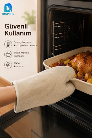 Fırın Eldiveni Bej Kalın Kumaş Isı Koruyucu Mutfak Eldiveni