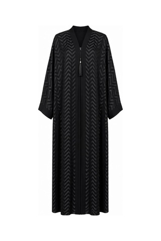 Nazzain Dubai İpeği Özel Zigzak Baskı Abaya Çok Renkli