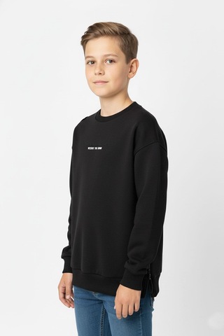 Bisiklet Yaka Baskı Detaylı Erkek Çocuk Sweatshirt-90908 Siyah