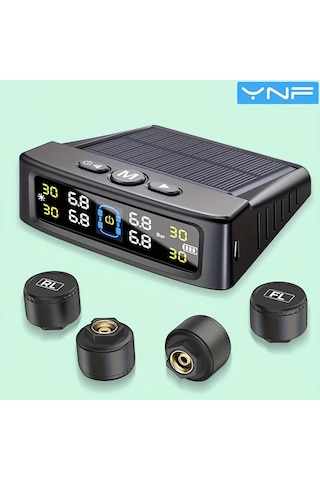 Boatshop1 Ynf Güneş Enerjili Tpms Siyah 4 Harici Sensör Lastik Basınç Sıcaklık İzleme Kolay Kurulum Titreşim Algılama Sezgisel Ekran