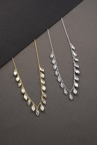 925 Ayar Gümüş Ful Mekik Zirkon Taş Sallantılı Kolye Altın