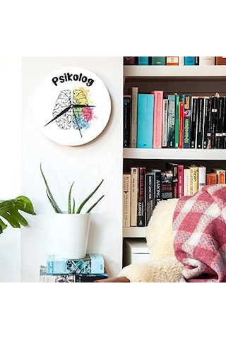 Psikoloğa Hediye Ahşap Duvar Saati 0240-beyaz-şekilli-48cm