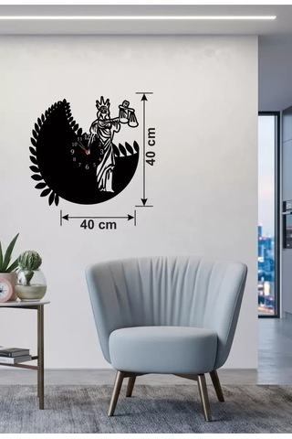 Mey Najmaddin Adalet Tanrıçası Themis Tasarım Ahşap Duvar Saati - 40x40 Cm Avukat Hediyesi Najmaddin Çok Renkli