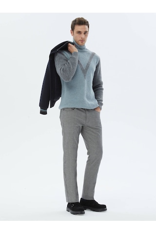 Mint Tam Balıkçı Yaka Desenli Yün Karışımlı Triko Mint