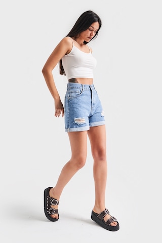 Itsbasic Yırtık Model Yüksek Bel Kot Rengi Jean Lazer İce