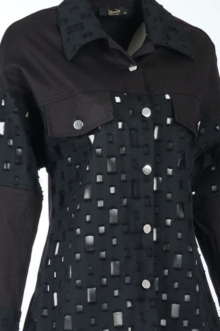 Ysatis Oversize Uzun Kol Minimalist Kadın Ceket - Geometrik Detaylar Siyah