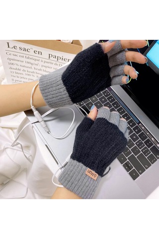 Suntek Usb Isıtmalı Eldivenler Bilgisayar Ofis İşi Siyah Siyah