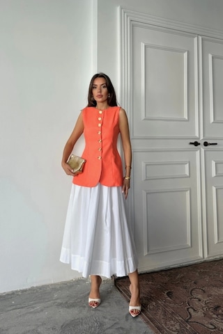 Jakar Keten Yelek Belden Oturtmalı Gold Düğmeli - Orange Orange