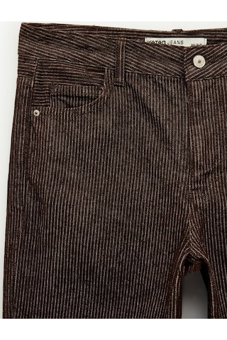 Koton Pamuklu Düşük Bel Beş Cepli Uzun Düz Paça Çizgili Pantolon - Straight Fit Jean Kahverengi Çizgili 7wal40092mw Kahve Çizgili