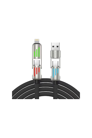 Auris Cb270 240w 4in1 Usb Type-c Lightning 1.2m Rgb Hızlı Şarj Kablosu - Siyah