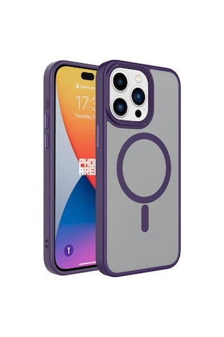 Apple Uyumlu iPhone 15 Pro Kılıf Mat Arka Yüzey Wireless Şarj Özellikli Zore Flet M-safe Kapak Derin Mor