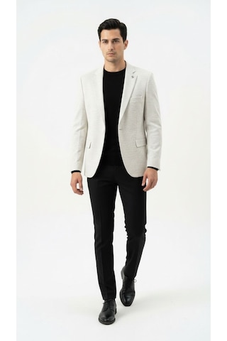 Plus Scorpion Erkek Karyağdı Desenli Slim Fit Blazer Ceket Siyah & Bej Şık Günlük Ve Ofis Kombin Bej