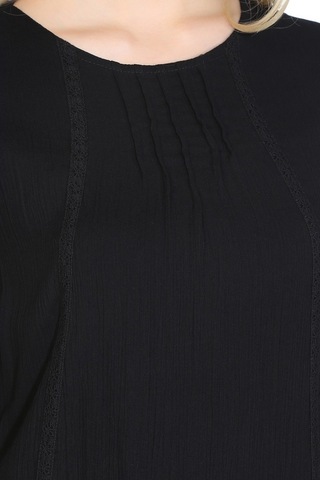 Uzun Kol Şile Bezi Nervürlü Uzun Elbise Siyah