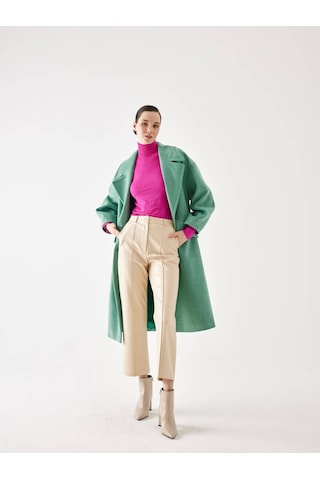 Kol Detaylı Yeşil Çizgili Oversize Kaşe Kaban 001