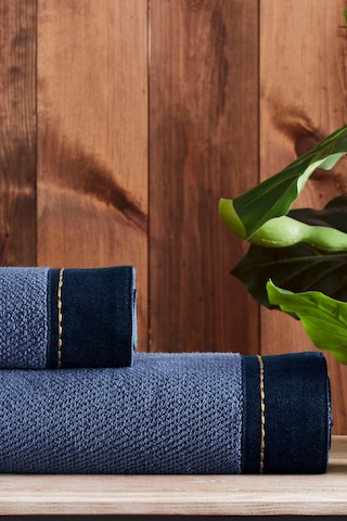 Özdilek Oregon Maskülen Nakışlı Denim 2'li Havlu Set Lacivert