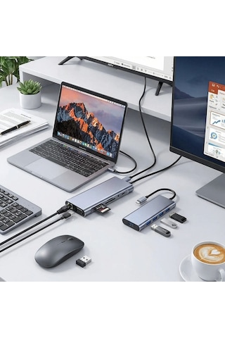 8in1 Type-c Çoklayıcı Hub Hdmı 4k Usb 3.0 Sd Tf Kart Rj45 Ethernet Dönüştürücü Adaptör 50001