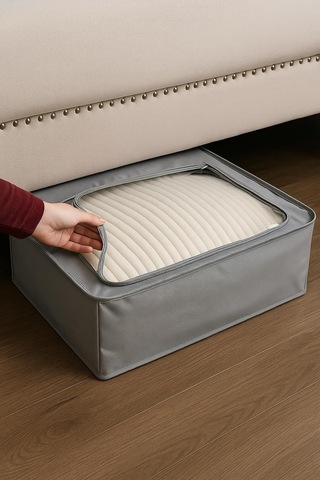 Handyol 1 Adet Pencereli Çelik Destekli Büyük Boy Hurç Baza Altı Çok Amaçlı Organizer 66x46x20 Cm Gri