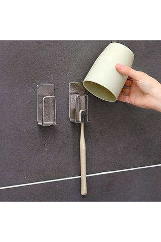 Ambalaj Paslanmaz Çelik Diş Fırçası Tutucu 2'si 1 Arada Duvara Monte Diş Fırçası Tutucu Ve Yapışkanlı Arka Yüzeyli Kupa Tutucu Banyo İçin Gümüş Diğer