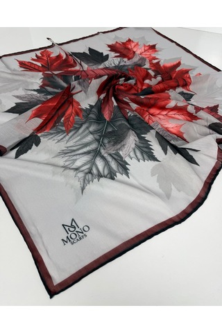 Mono Scarfs Soft Pamuk Eşarp-90 X 90 -06109 Beyaz-bordo