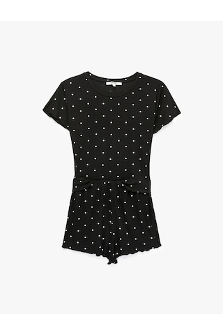 Koton Rahat Kalıp Bisiklet Yaka Kısa Kollu Viskon Şortlu Pijama Takımı Siyah Desenli 7wlk40171mk