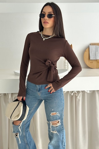 Noa & Noa Kadın Belden Bağlamalı Uzun Kollu Bluz Minimal & Şehirli Stil Kahverengi