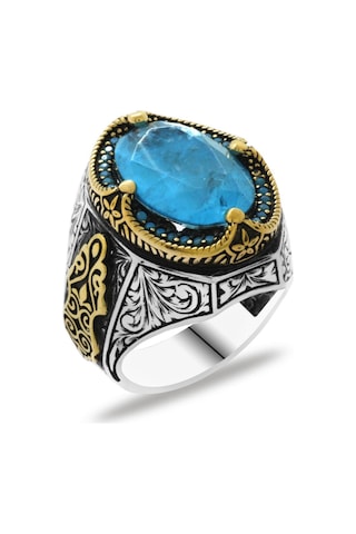 Erkek Yüzük - Aqua Paraiba Taşlı 925 Ayar Erkek Gümüş Yüzük