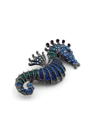 Solfera Deniz Atı Okyanus Deniz Canlısı Resif Mavi Zirkon Taşlı Broş Rz178