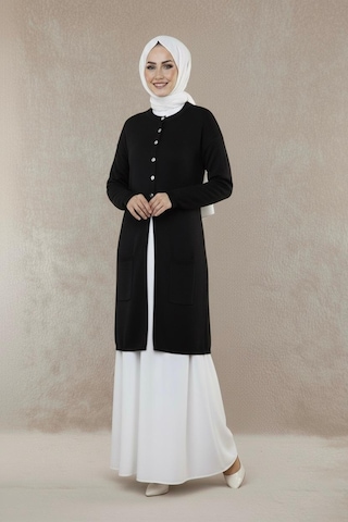 Yeni Sezon Dizboy Kadın Ceket -sakal İplik, Yaka Düğmeli, İki Cepli, Günlük, Şık Kombinler İçin Siyah