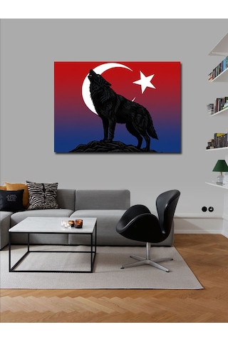 Kanvas Tablo Türk Bayrağı Ve Kurt