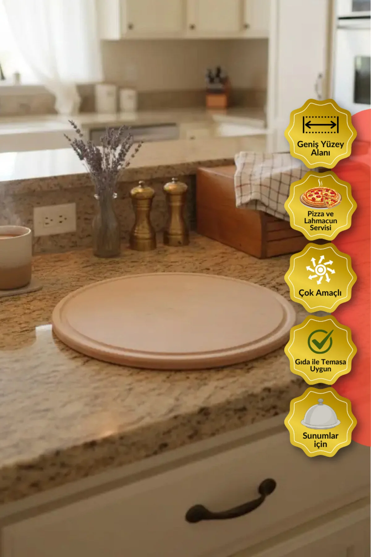 Pizza Sunum Ve Kesme Tahtası Ahşap Servis Tepsi Sunumluk, Pratik Ve Şık Tasarım Kayin Ağacı