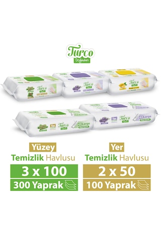Turco Doğadan Pratik Yüzey Temizlik Havlusu 3x100 & Yer Temizlik Havlusu 2X50 Karma Paket