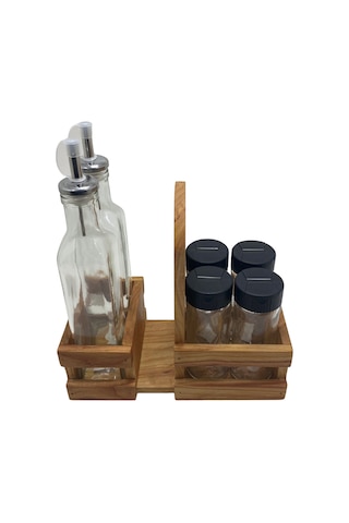 Ahşap Doğal Baharatlık Yağdanlık Ve Peçetelik Takımı Kısa Başlık Set Kiraz 1 Set Ahşap