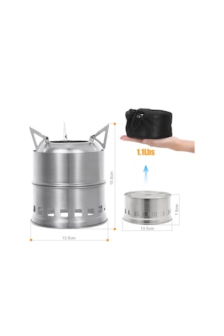 Taşınabilir Paslanmaz Çelik Hafif Odun Sobası Alkol,y27179 Gümüş