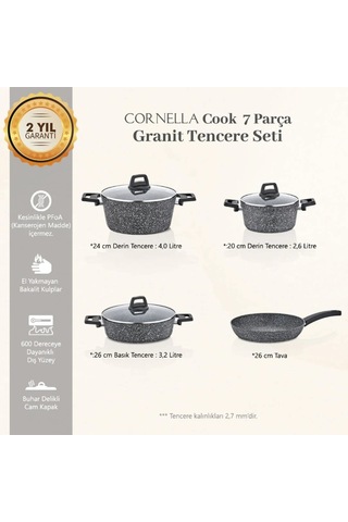 Cornella Cook 7 Parça Granit Tencere Seti Gri