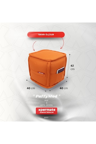 Dekoratif Kare Puf Orta Sehpa Ayak Uzatma Puf 40x40x42 Cm Puffymod Turuncu